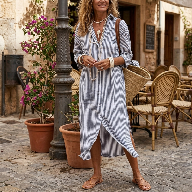 Evelyn | Elegant Striped Shirt Dress