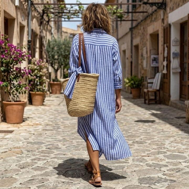 Evelyn | Elegant Striped Shirt Dress