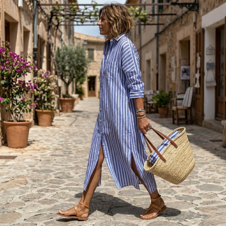 Evelyn | Elegant Striped Shirt Dress