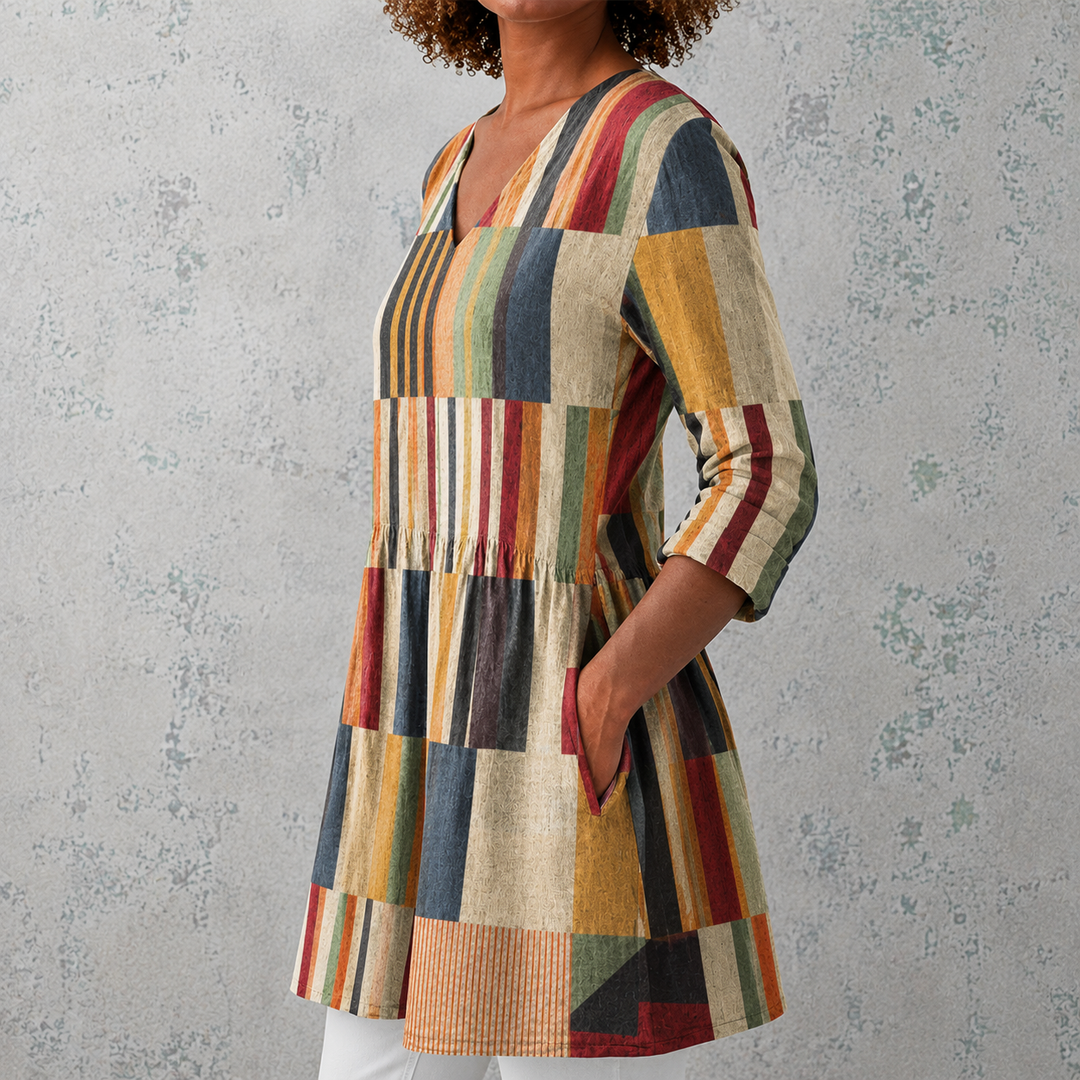 Chloe | Long Top with Colourful Stripes