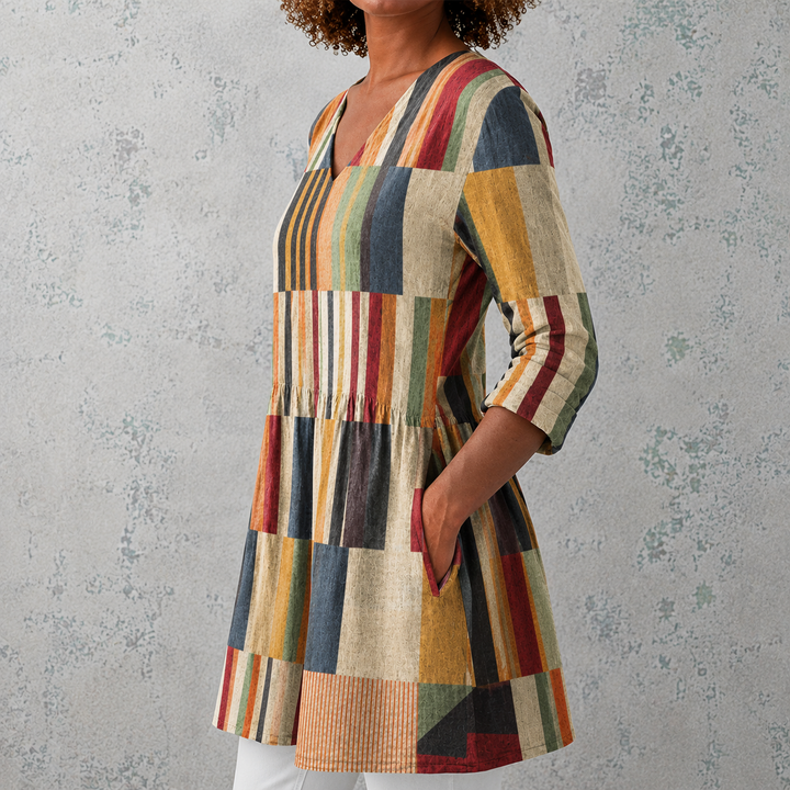 Chloe | Long Top with Colourful Stripes