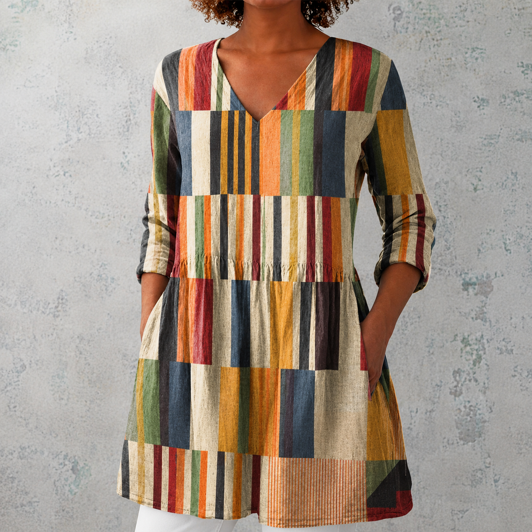 Chloe | Long Top with Colourful Stripes