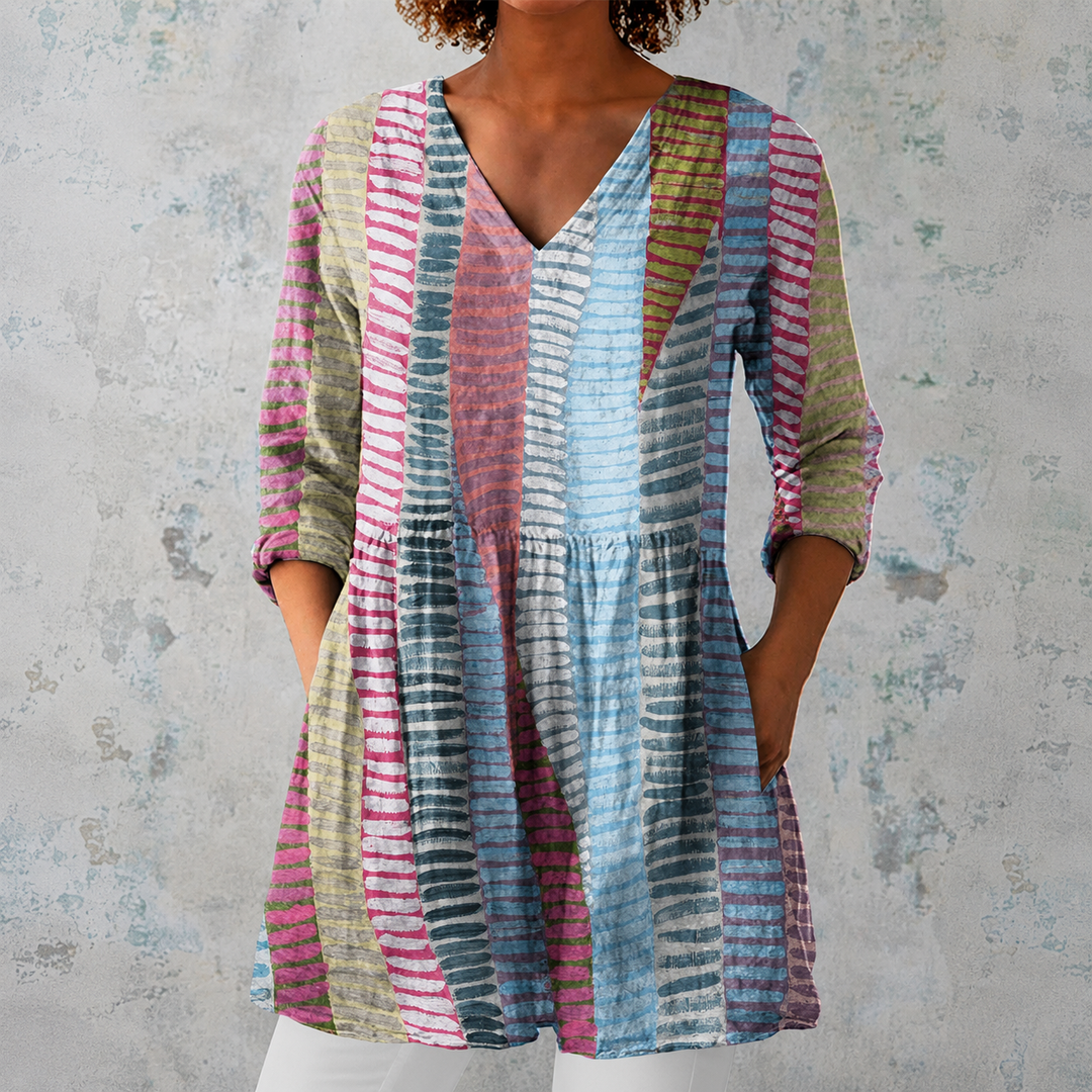 Chloe | Long Top with Colourful Stripes