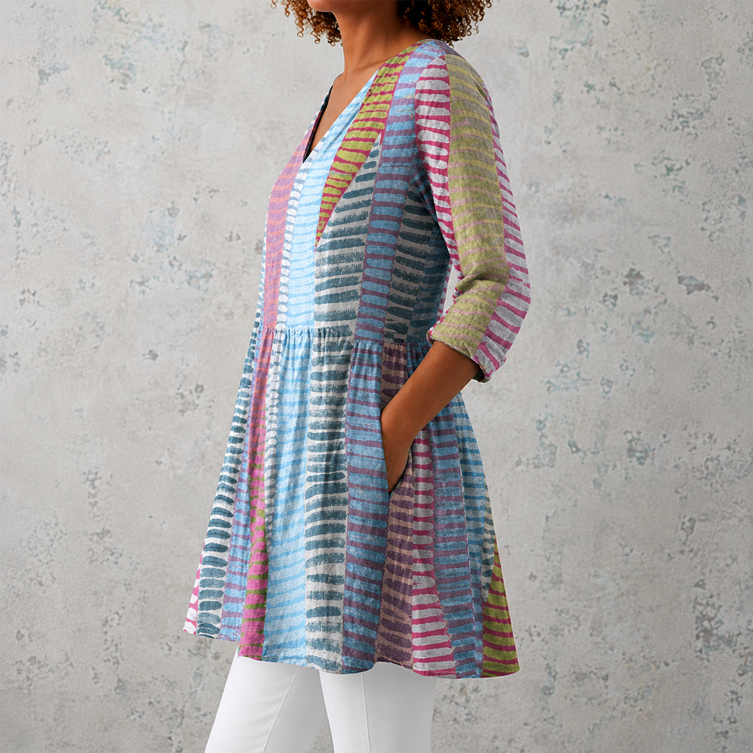 Chloe | Long Top with Colourful Stripes
