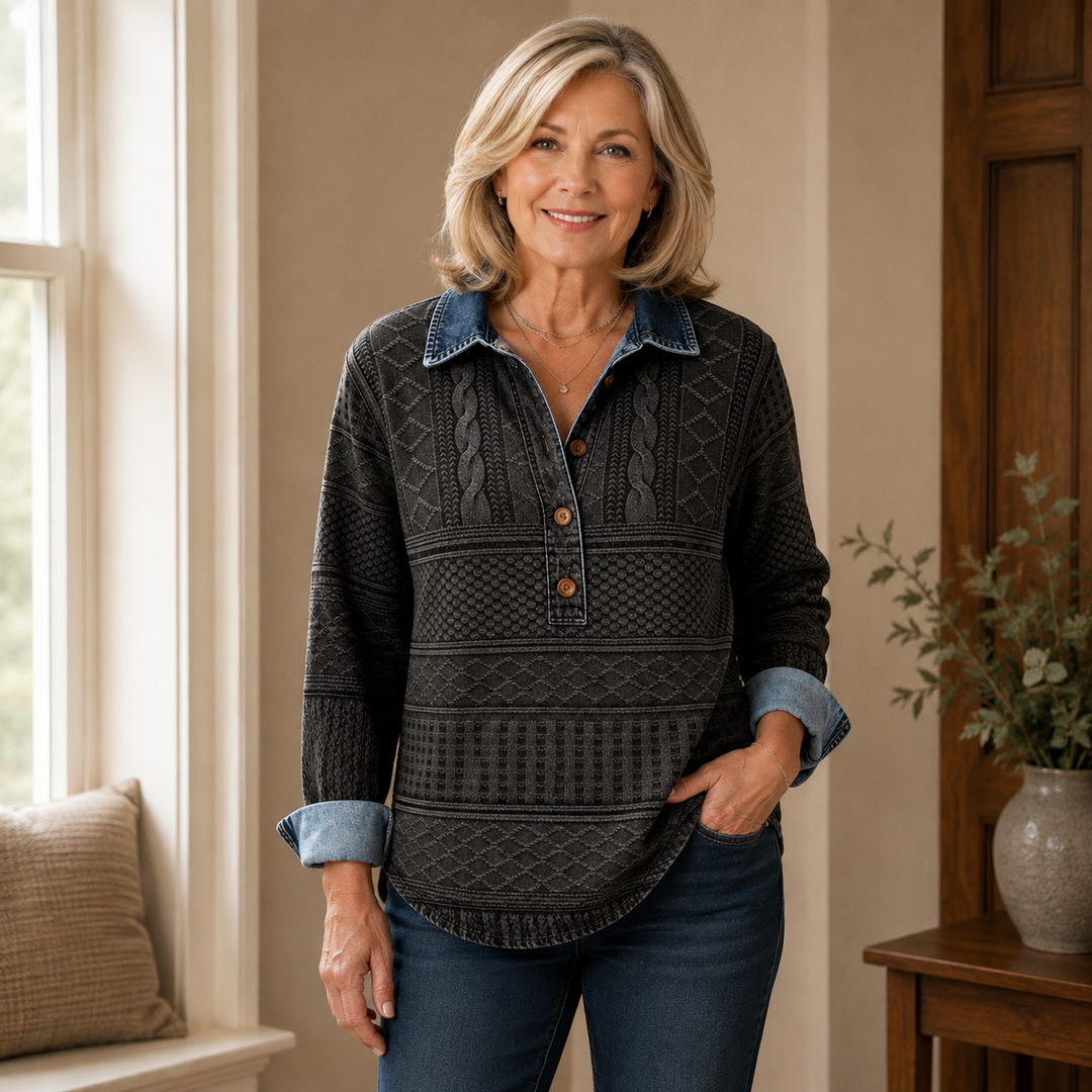 Britt | Vintage Cable Knit Collared Jumper