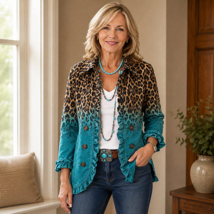 Kimberly | Boho-Chic Floral Embroidered Utility Ruffled Trim Jacket