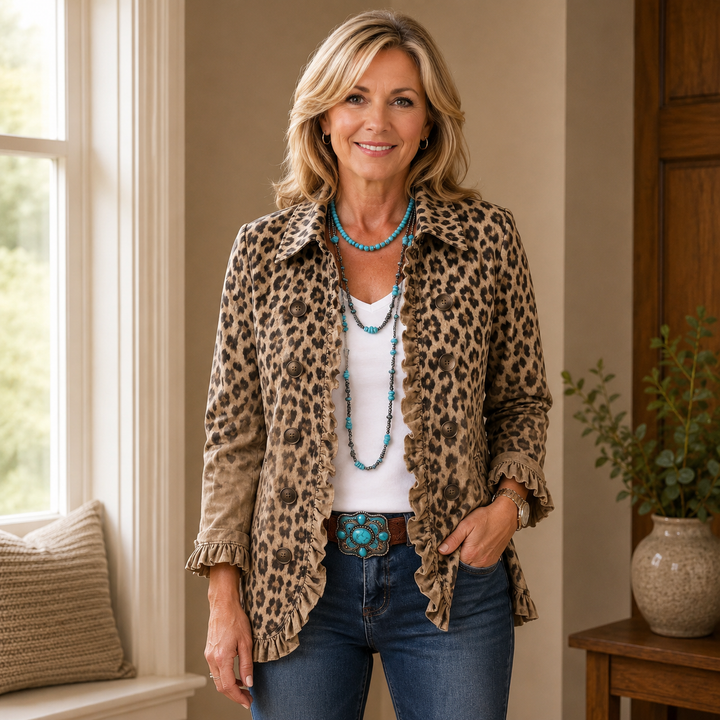 Kimberly | Boho-Chic Floral Embroidered Utility Ruffled Trim Jacket
