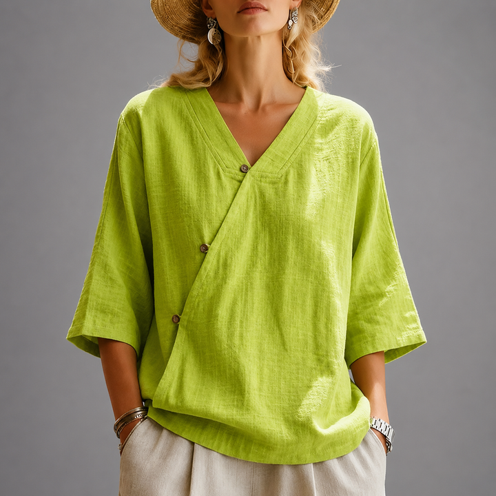 Phoebe | Relaxed Cotton Linen Wrap Blouse