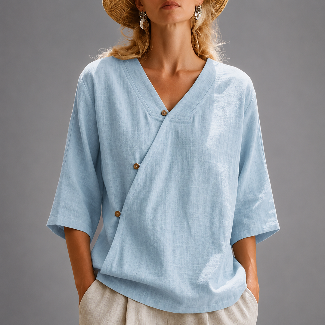 Phoebe | Relaxed Cotton Linen Wrap Blouse