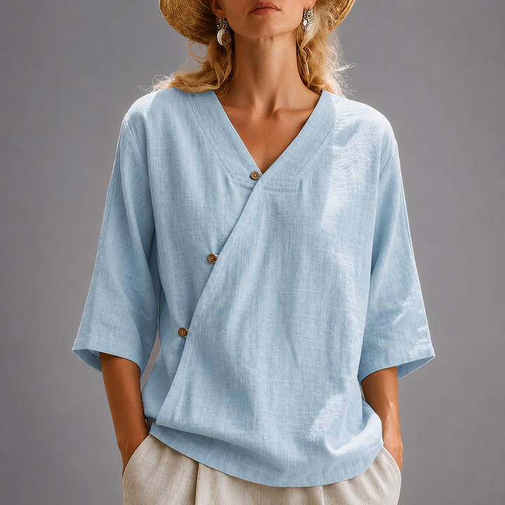 Phoebe | Relaxed Cotton Linen Wrap Blouse