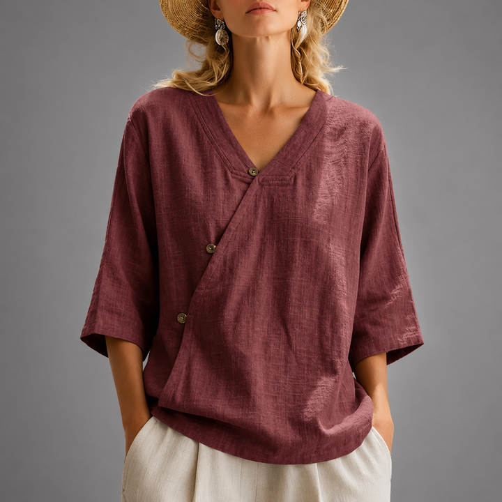 Phoebe | Relaxed Cotton Linen Wrap Blouse