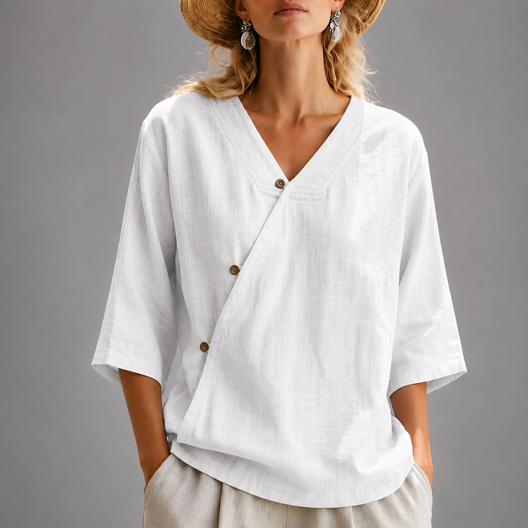 Phoebe | Relaxed Cotton Linen Wrap Blouse