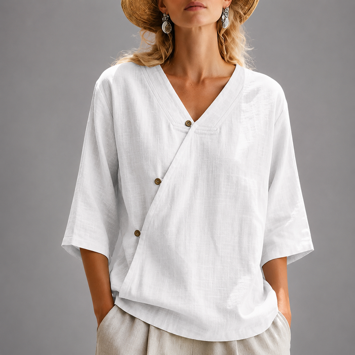Phoebe | Relaxed Cotton Linen Wrap Blouse