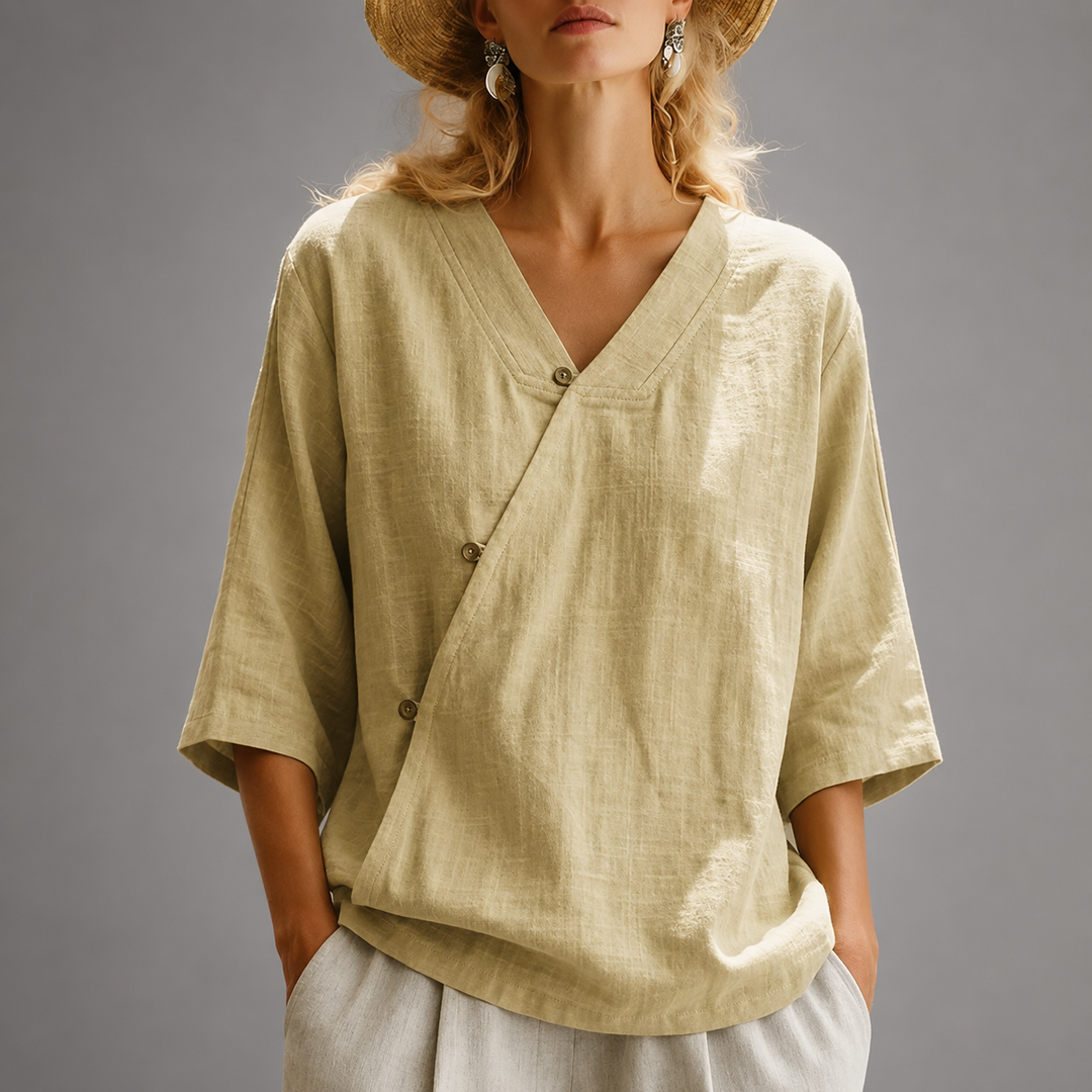 Phoebe | Relaxed Cotton Linen Wrap Blouse