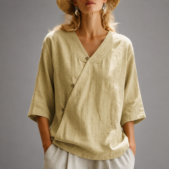Phoebe | Relaxed Cotton Linen Wrap Blouse