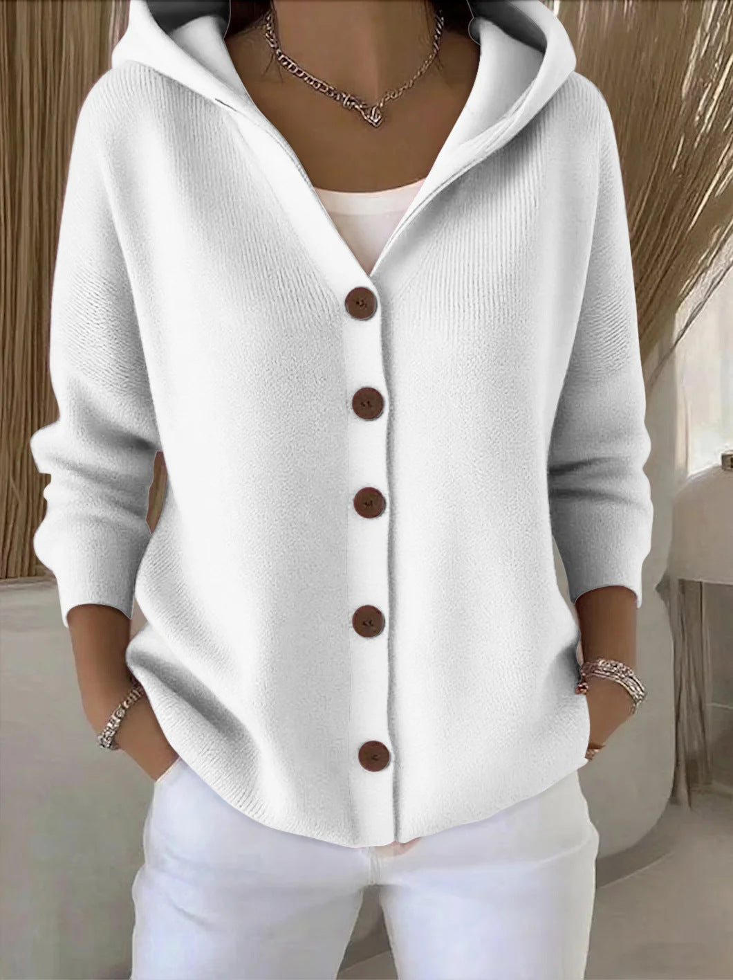 Scarlett | Hooded Button Up Knit Cardigan