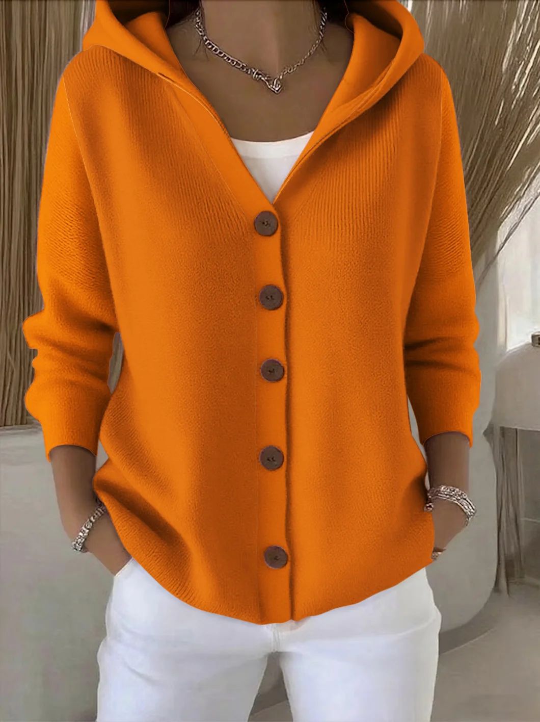 Scarlett | Hooded Button Up Knit Cardigan