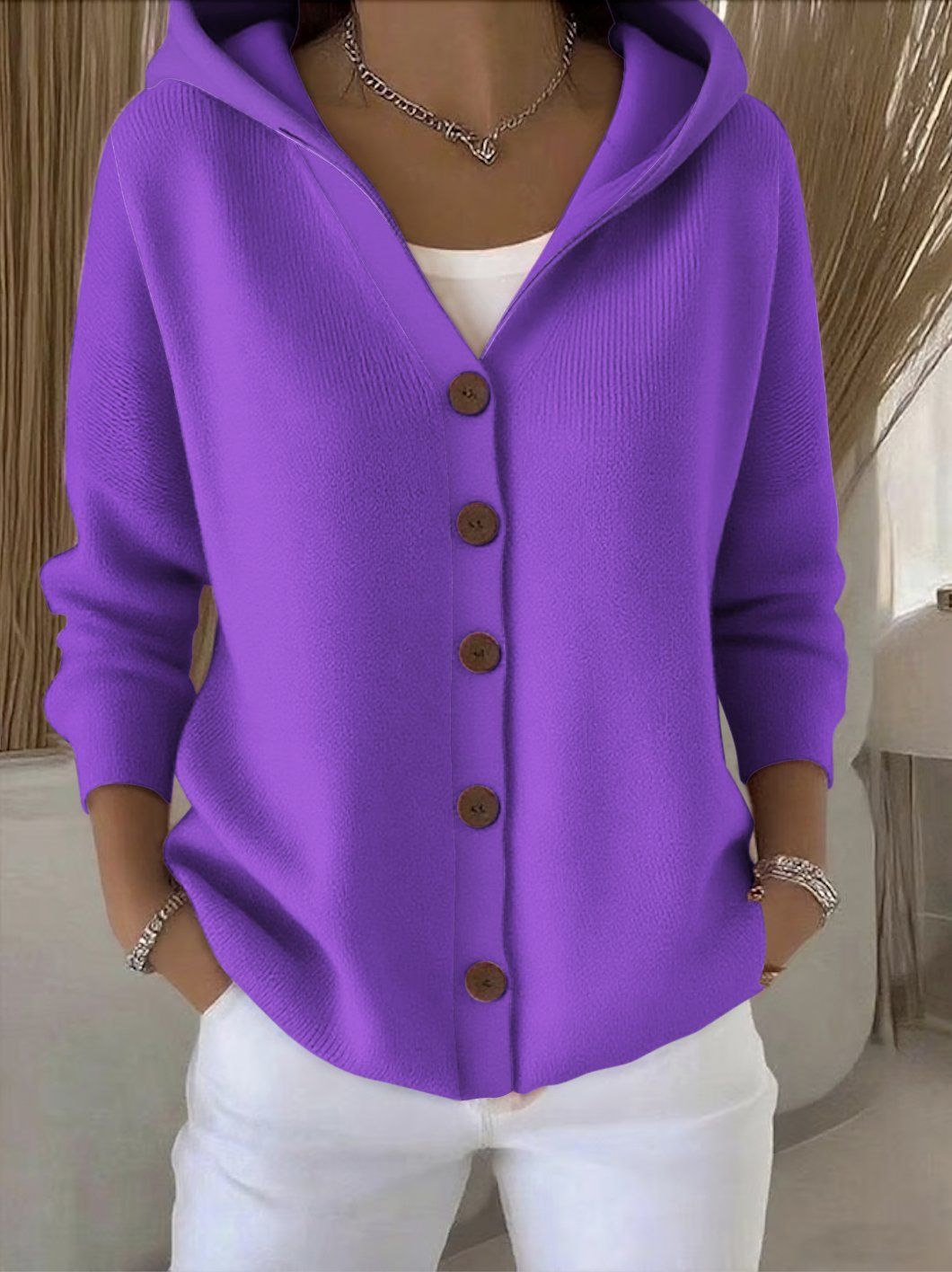 Scarlett | Hooded Button Up Knit Cardigan