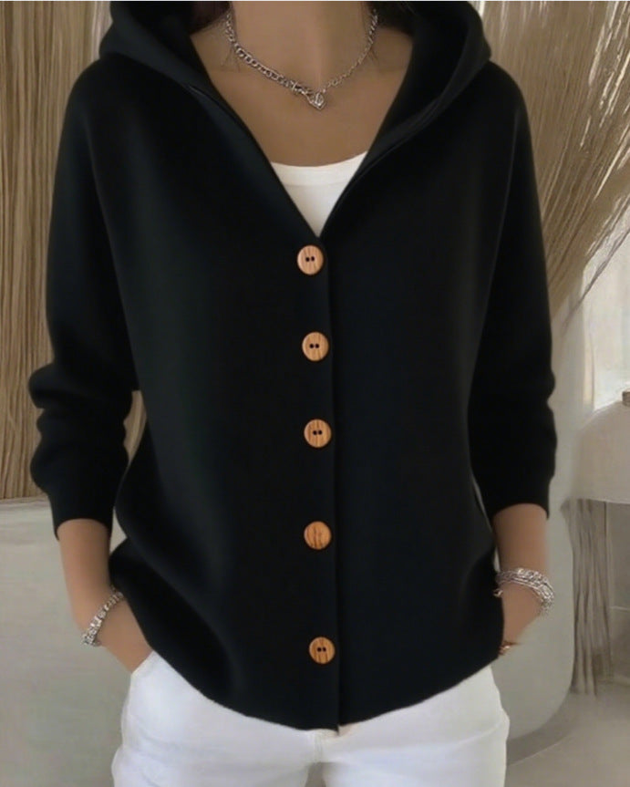 Scarlett | Hooded Button Up Knit Cardigan